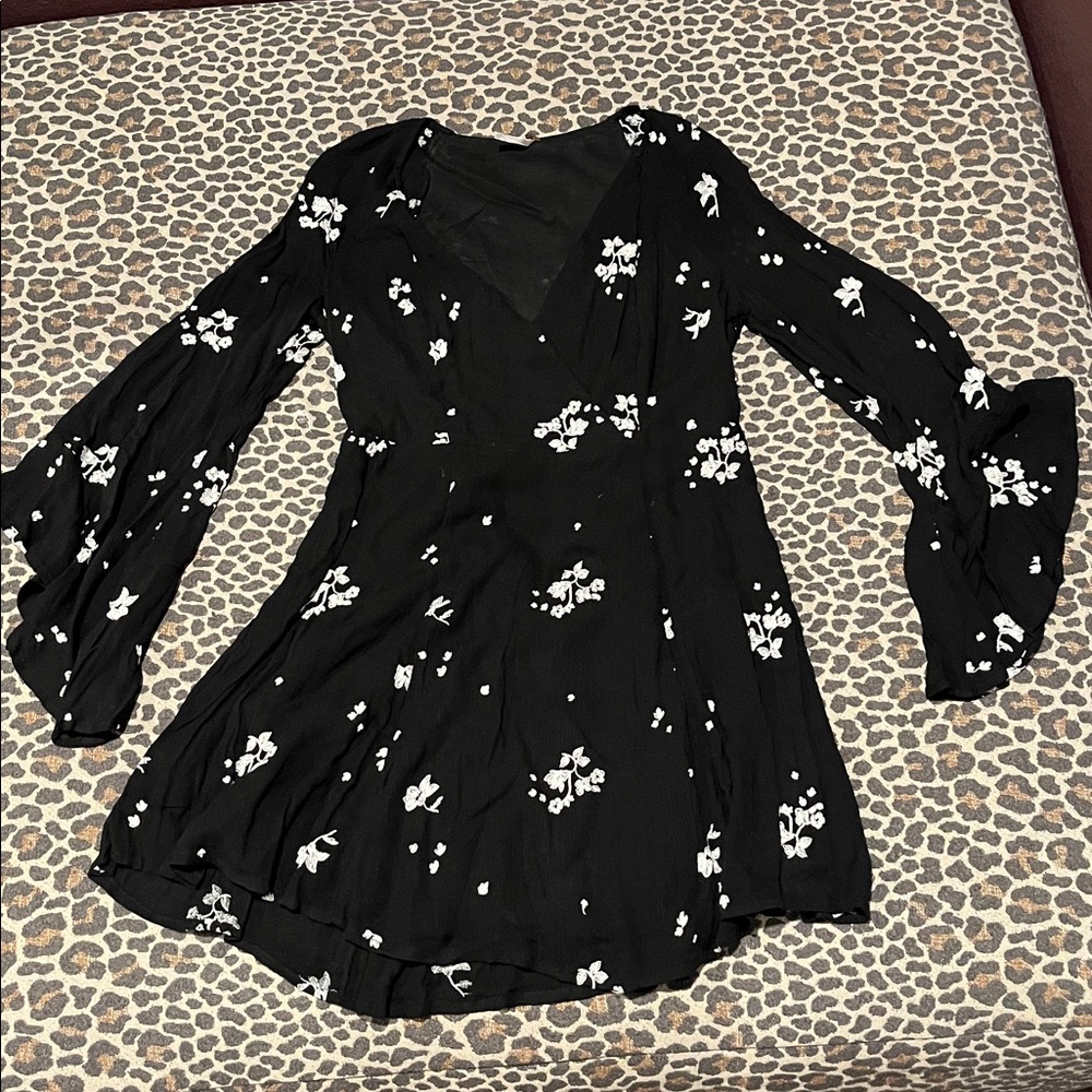 Free People Black and White Long Sleeve Dress